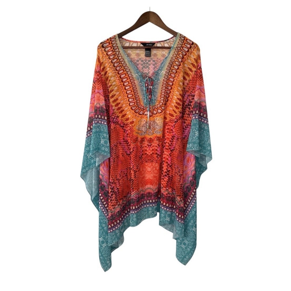 Ali Miles camisole poncho set women's 2X colorful Southwest bohemian art mixed